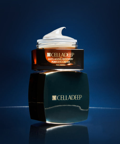 CELLADEEP PDRN Eye Cream jar, open, on its box