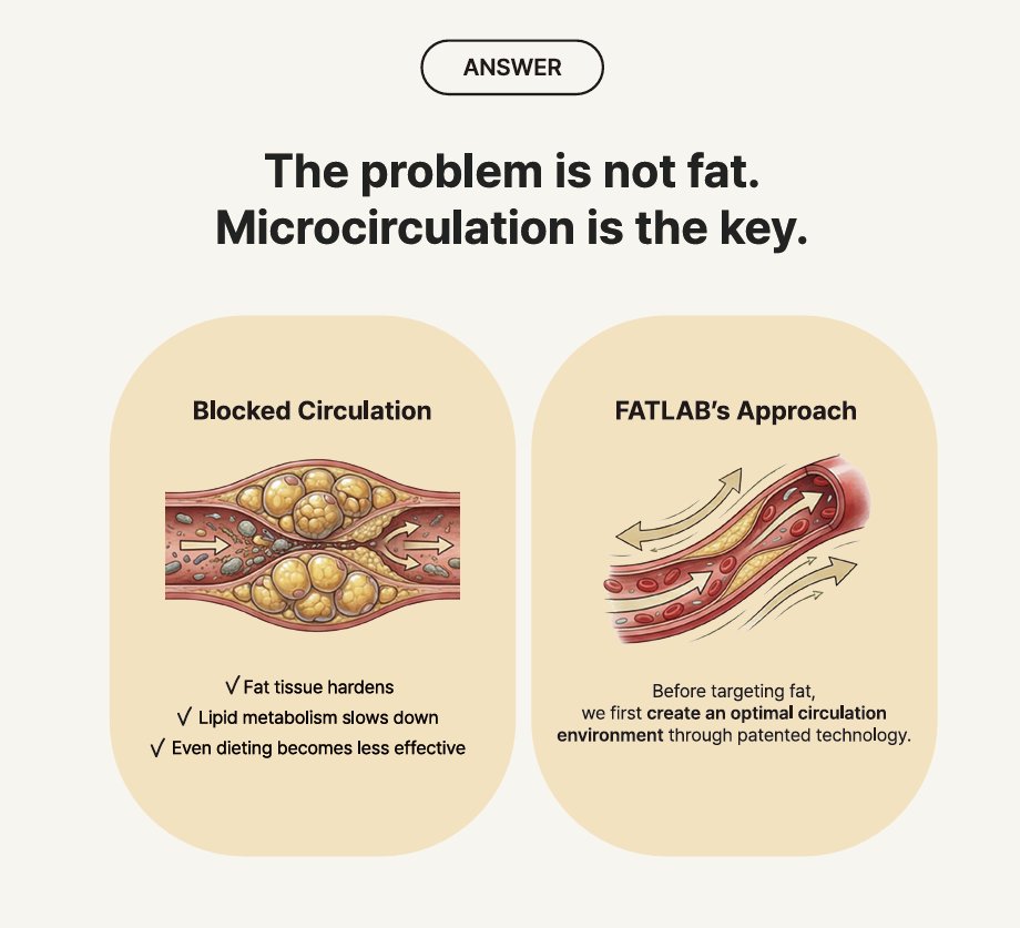 The problem is not fat. Microcirculation is the key: FAT LAB first creates an optimal circulation environment.